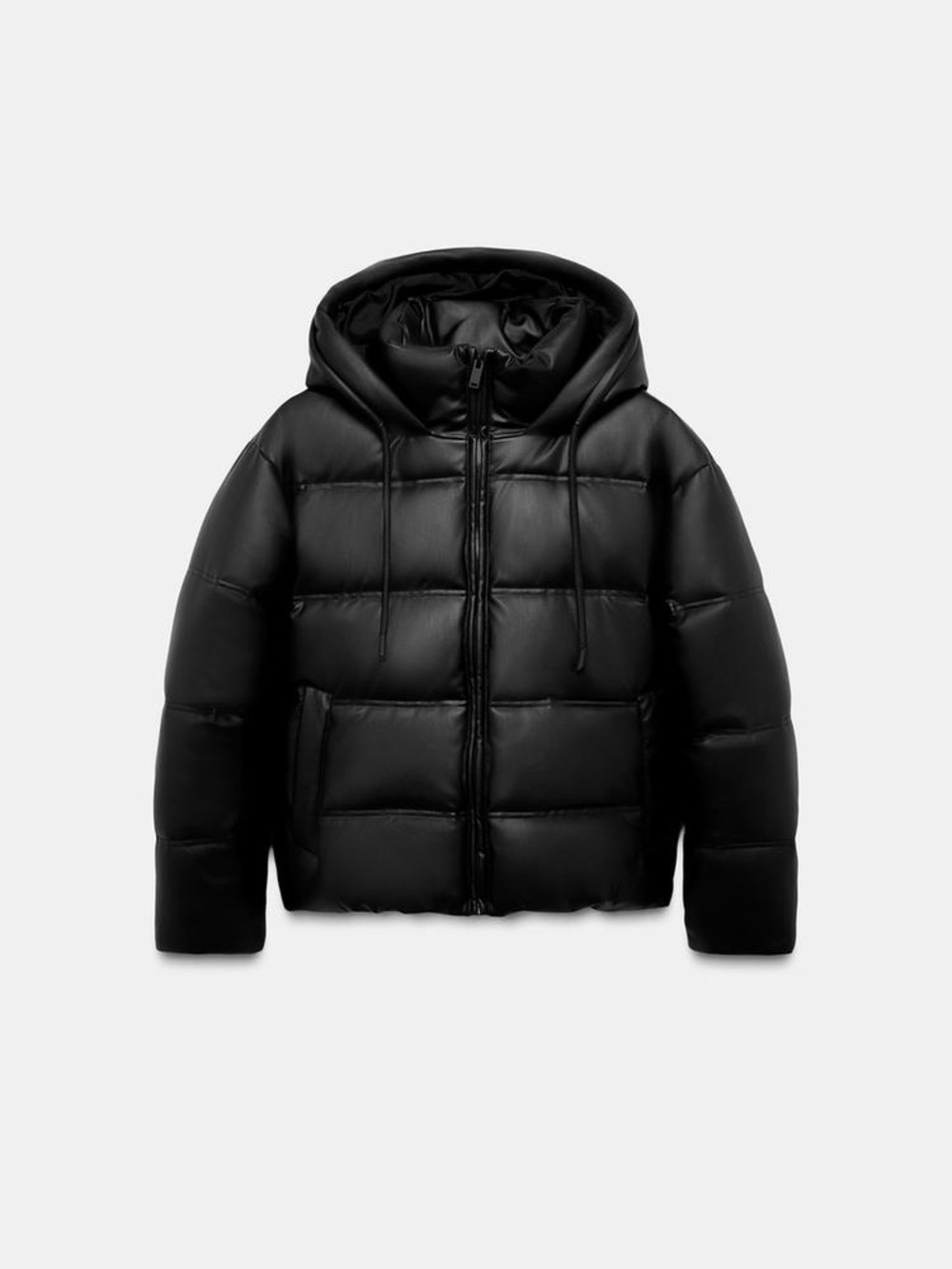 NWT. Zara Black Water-Repellent/Windproof Quilted Faux Leather Jacket. Size XS.